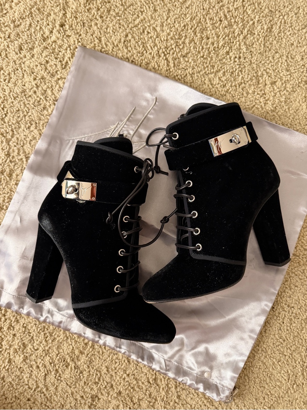 Guizeppe Zanotti Silver Glitter Black Velvet Booties